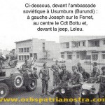Congo 65 - Usumbua (Burundi) devant l ambassade URSS, Joseph sur le feret, ottu au centre, Leleu devant la jeep Congo 65 - Usumbua (Burundi) devant l ambassade URSS, Joseph sur le feret, ottu au centre, Leleu devant la jeep